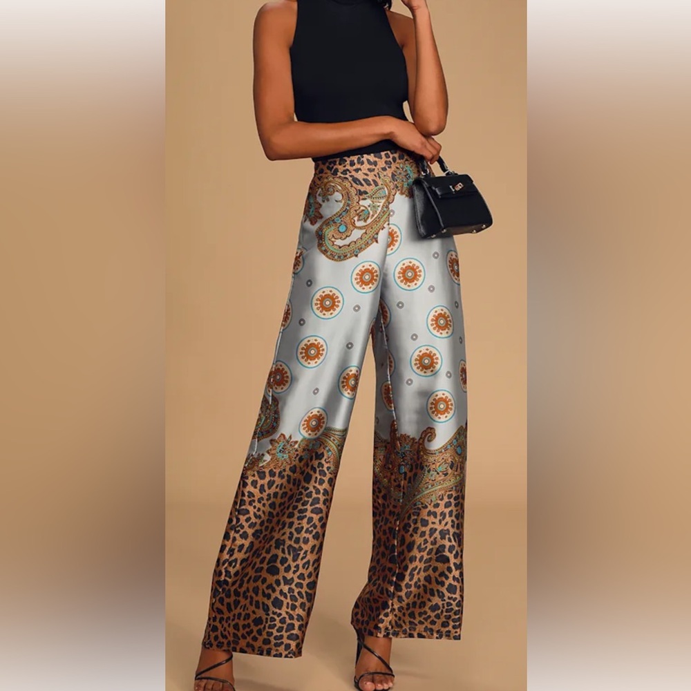Lulu's Brown and Blue Patterned Pants
